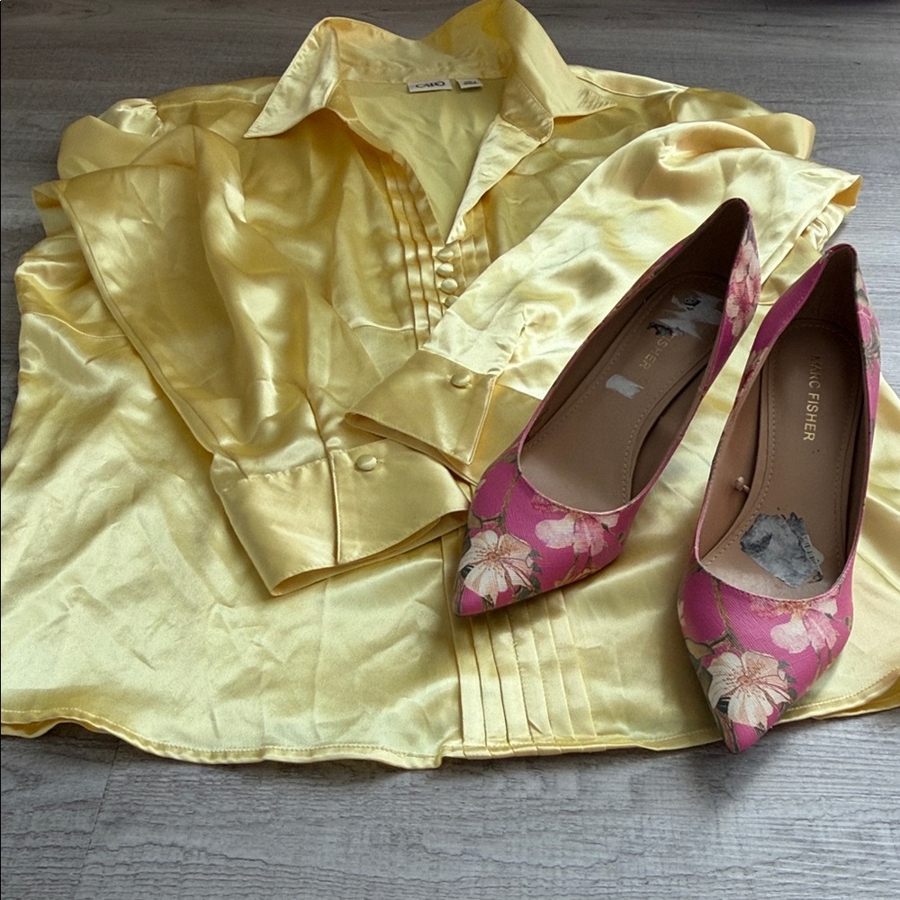 CATO satin‎ blouse + Marc Fisher heels – elegant outfit